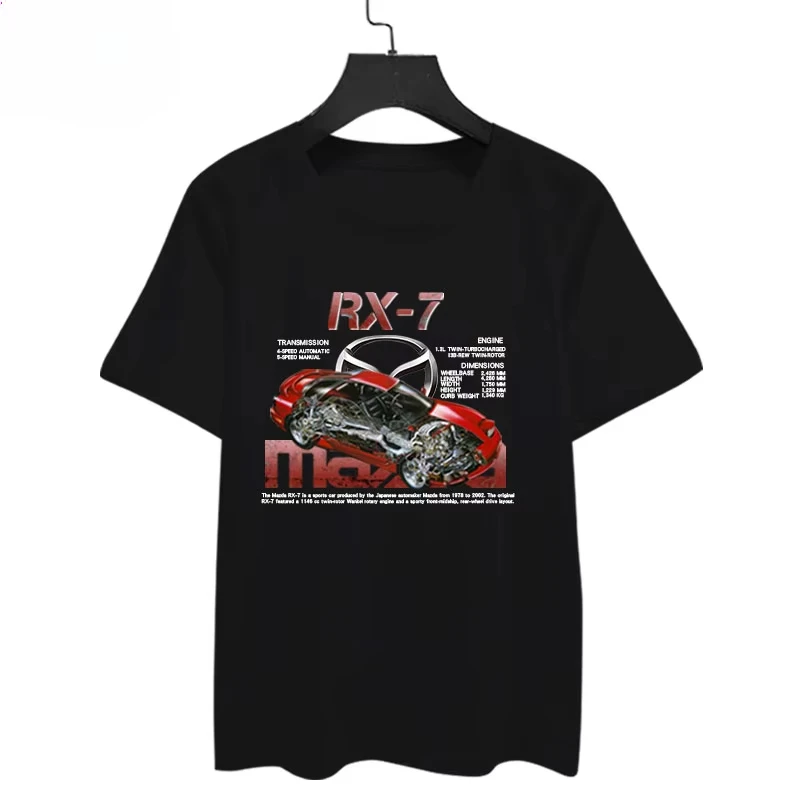

Mazda RX7 Performance Car MX-5 2025 года, модифицированная спортивная машина из чистого хлопка, футболка с короткими рукавами, мужская и женская одежда
