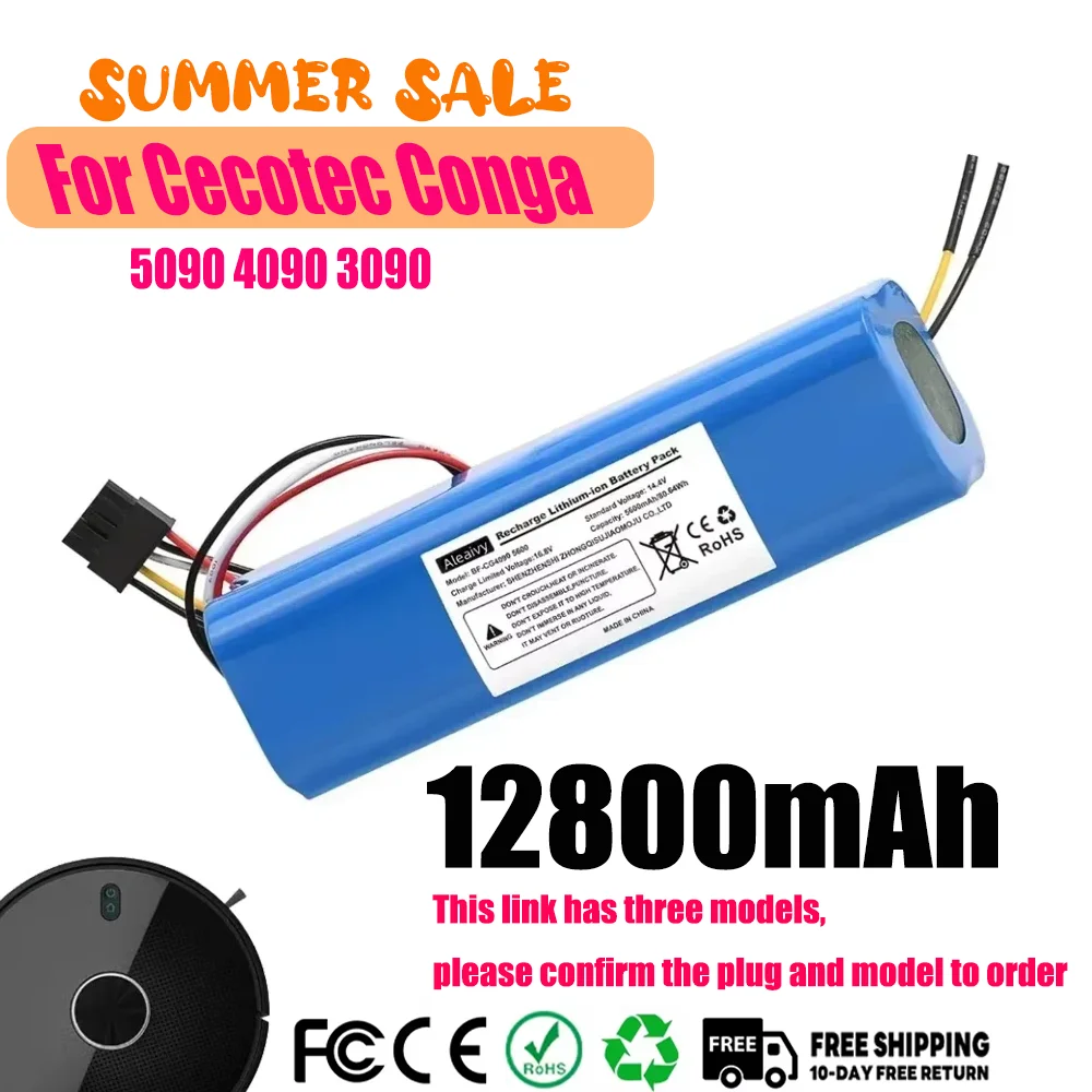 

14.4V/14.8V 12800mAh Lithium ion Battery for CECOTEC CONGA 4090 5090 3090 1690 2090 Robot Vacuum Cleaner 18650 Battery Packs