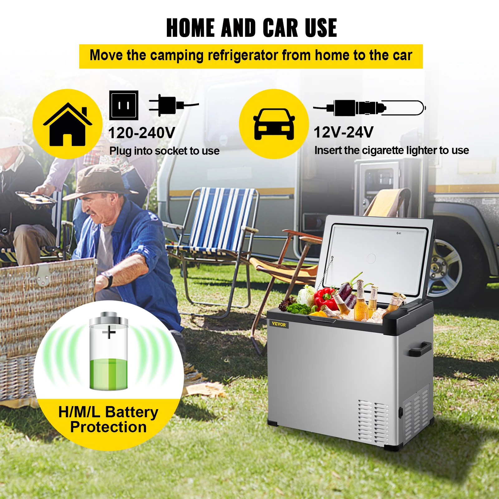 VEVOR 30L Mini Car Refrigerator Portable Fridge Freezer 12/24V DC 110-240 AC for Outdoors RV Boat Camping Traveling Use