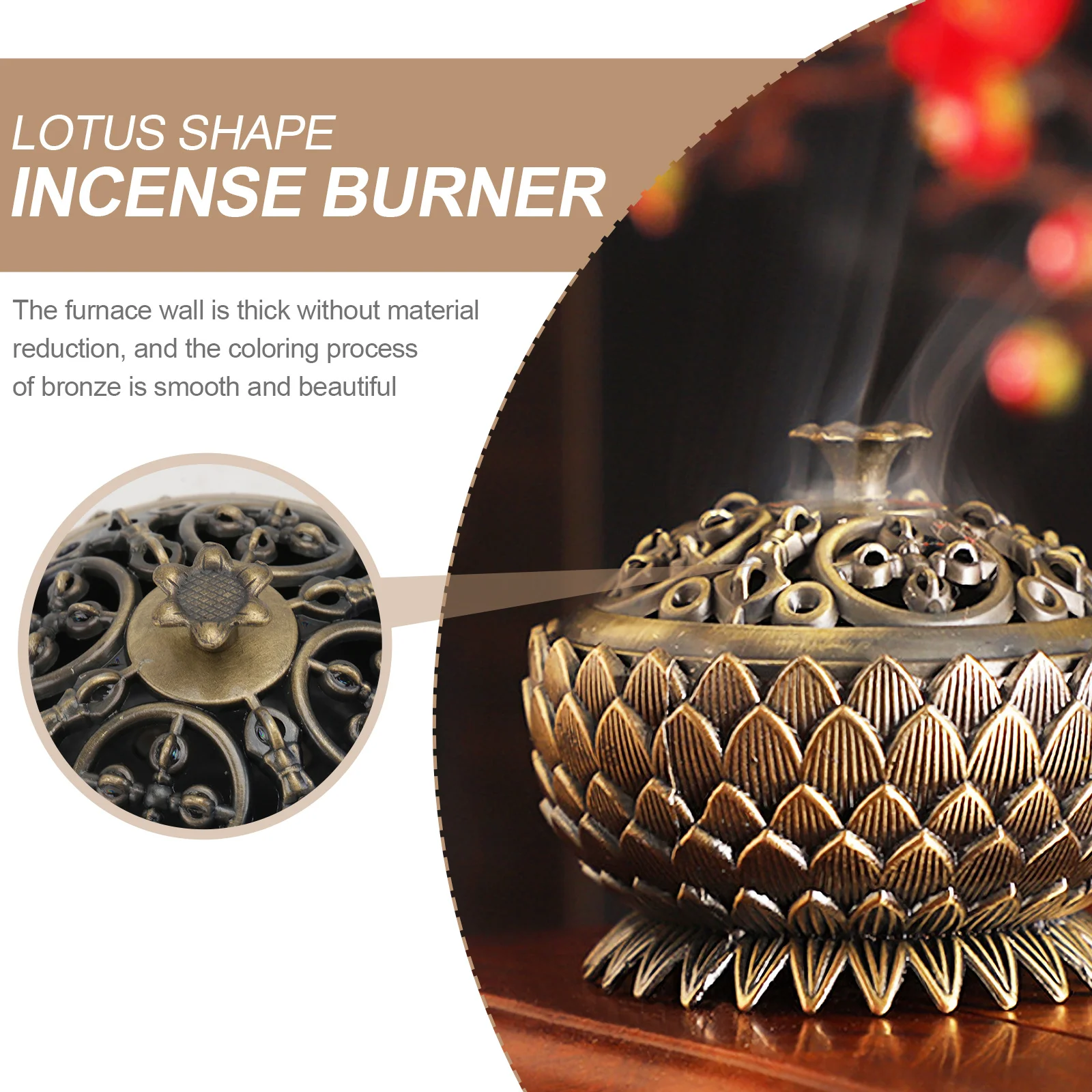

1Pcs Lotus Incense Burner Light Brown Retro Buddhist Supply Fine Craftsmanship Home Adornment for Kitchen Infirmary Sauna