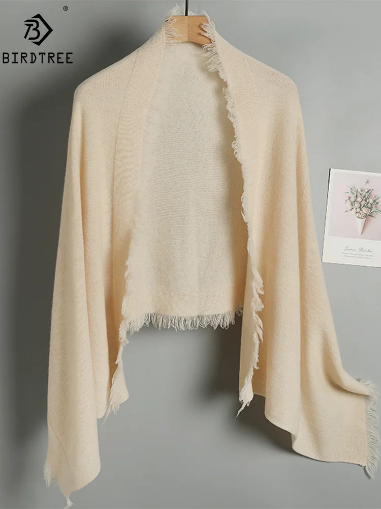 BirdTree, 100%Australian Wool Soft Warm Shawl, Woman Fringe Loose Versatile Cloak, 2024 Autumn Winter New Scarfs A48357QM