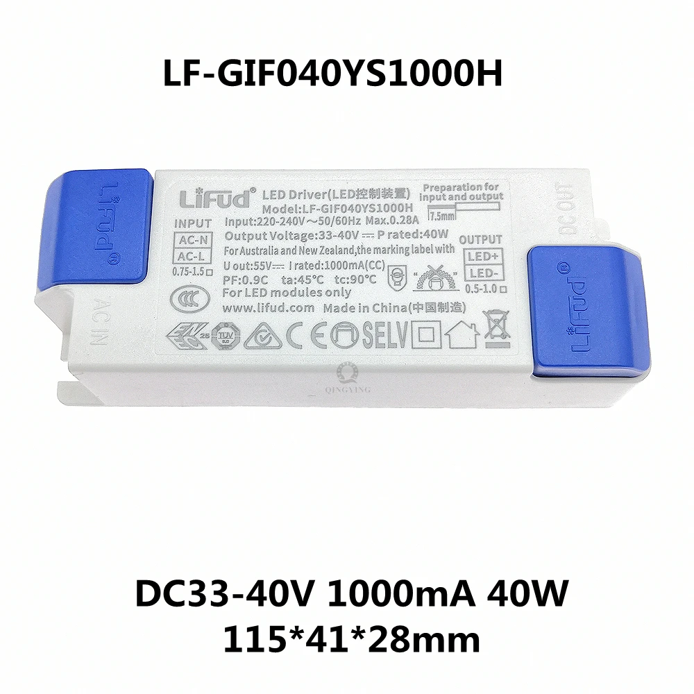 クラスII用LEDドライバーパネル,AC 220-240v,LF-TN040YS1000H, 40w,1000ma,dc 33-40v