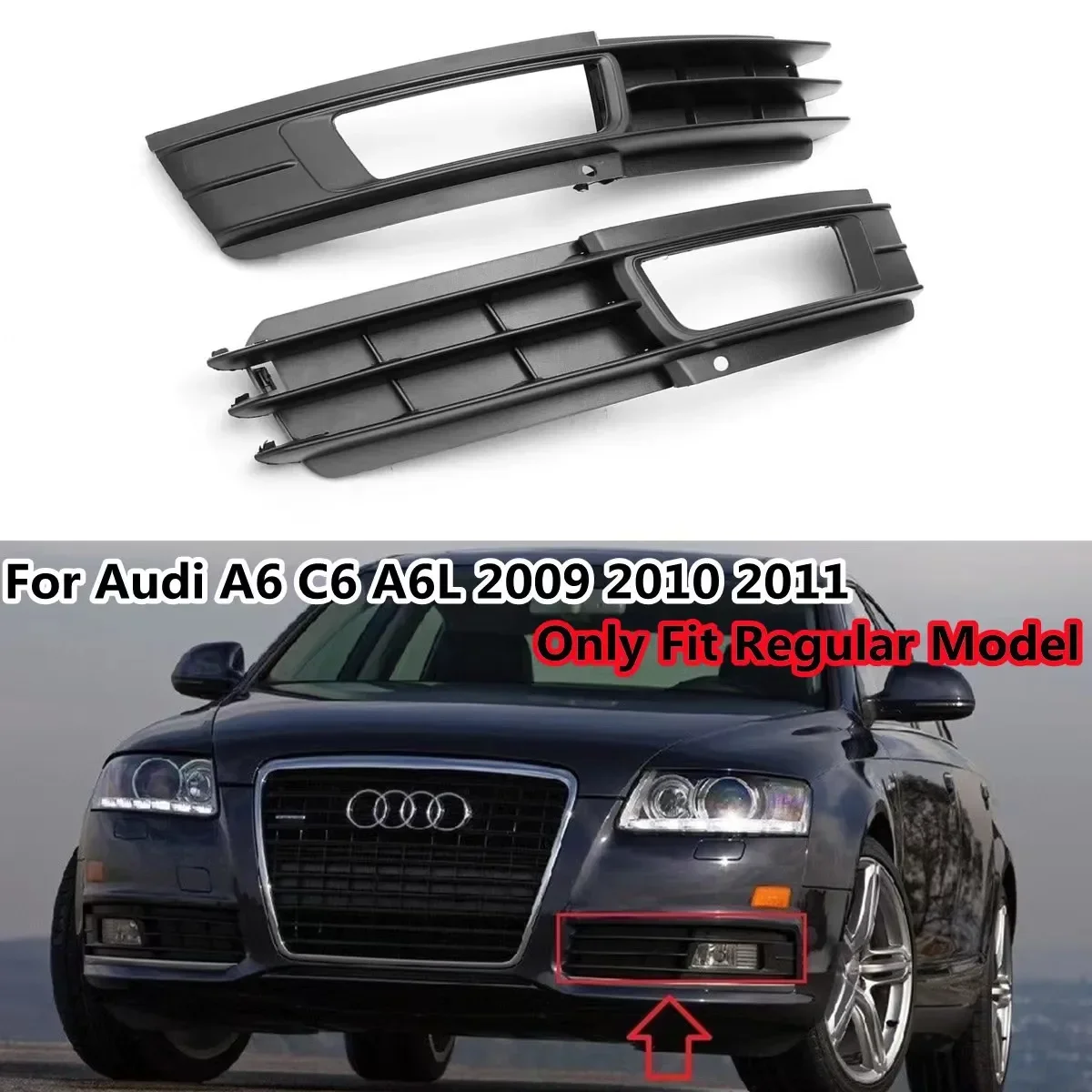 Front Grille For Audi A6 C6 A6L Regular Model 2009 2010 2011 Front Bumper Fog Light Lamp Grille Cover 4F0807681P