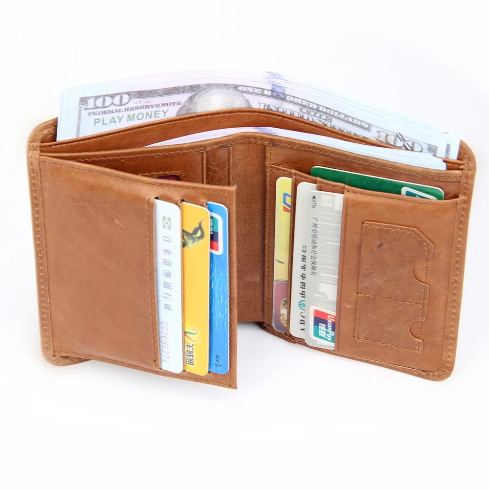 2024 New Genuine Leather Rfid Protection Wallets for Men Vintage Thin Short Multi Function ID Credit Card Holder Money Bag