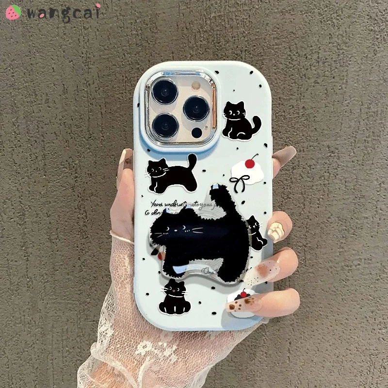 For  Vivo Y27 X100 Pro X90S X80 X70 X60 S1 Y7S Y55S IQOO 12 11 10 Pro Z8X Neo 9 8 Pro 7 SE Phone Case Cute Cherry Black Cat Case