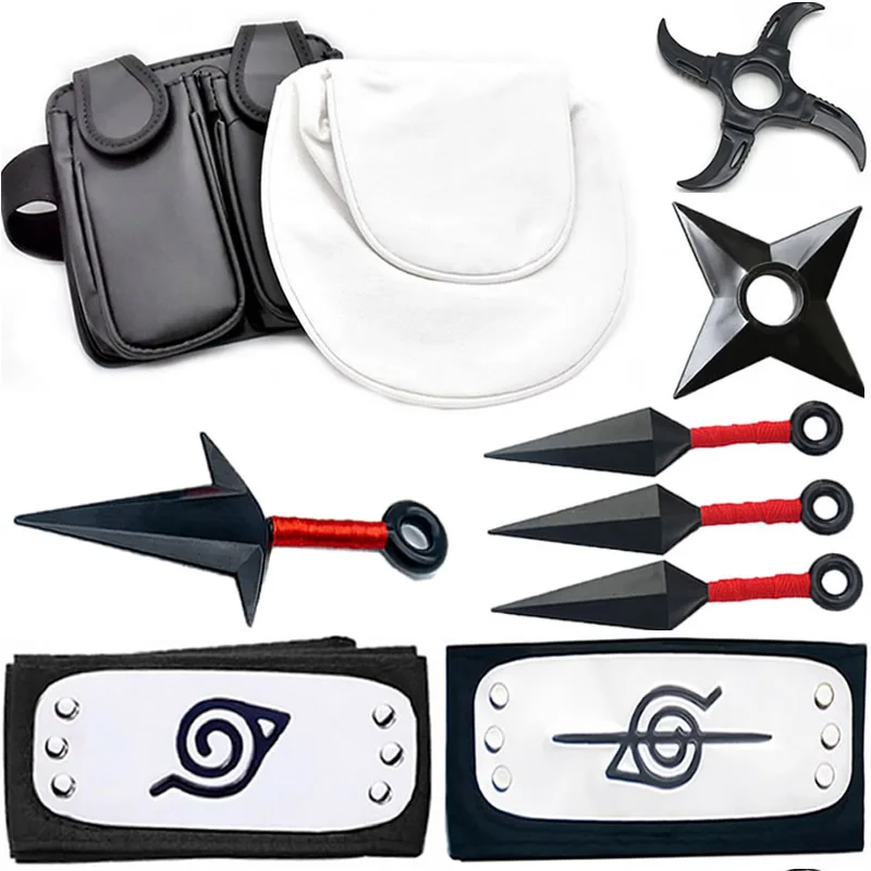 Anime Naruto 6 sztuk/zestaw kostiumy akcesoria Cosplay broń torba ninja Kunai Shuriken Prop Akatsuki Kakashi figurka zabawka prezent