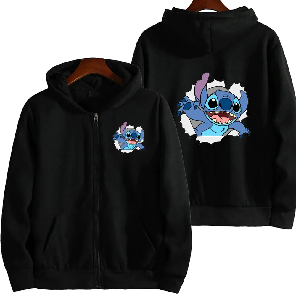 Stitch Men Zip Up Hoodie Jacket 2024 New Spring Autumn Casual Women Sweatshirt Cartoon Anime Couple Oversized Clothes Coats