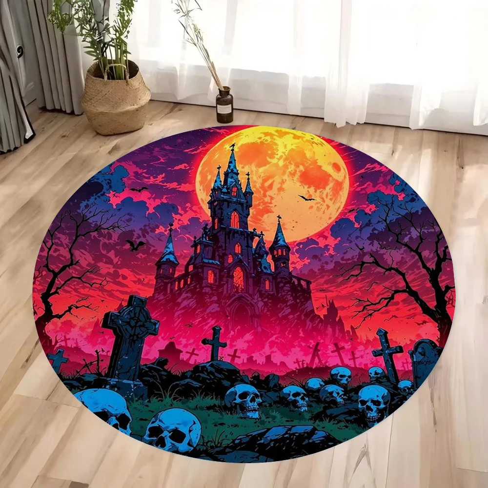 سجادة دائرية للهالوين لديكور غرفة المعيشة وغرفة النوم، سجادة طاولة القهوة، الأريكة، وسادة تزيين الحفلات، ديكور المنزل