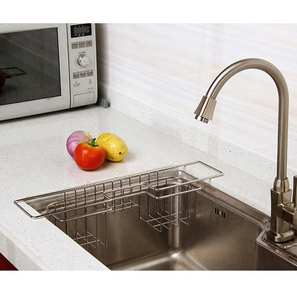 

Stainless Steel Sink Drainer Rack Water-Draining Basket For Kitchen Sponge Soap Brush Storage Organizer Hanging Drain Rack