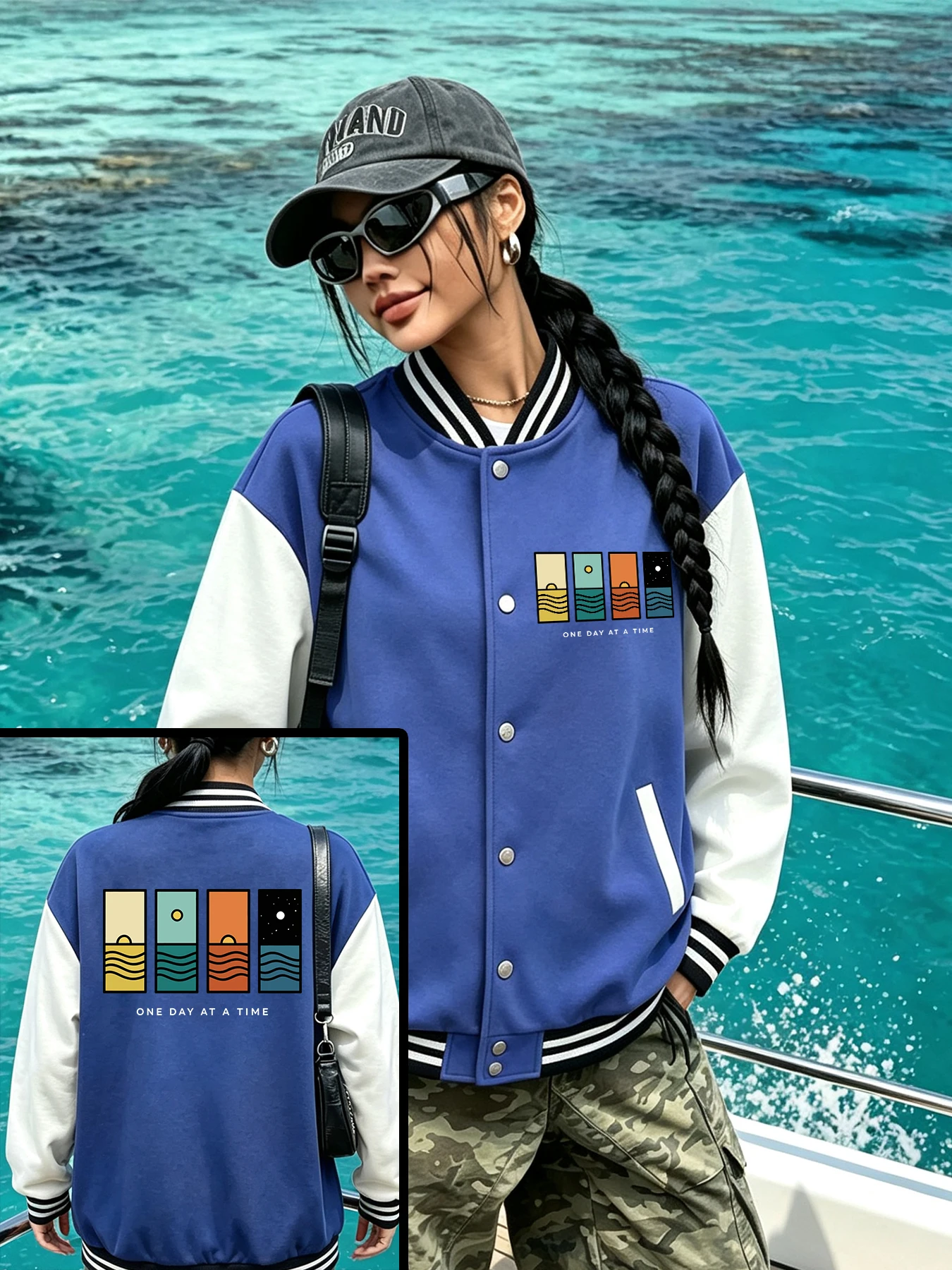 One Day At A Time Printed Baseball Uniform Women Colorful Loose Streetwear Autumn Cotton Clothing American Hip Hop Jackets