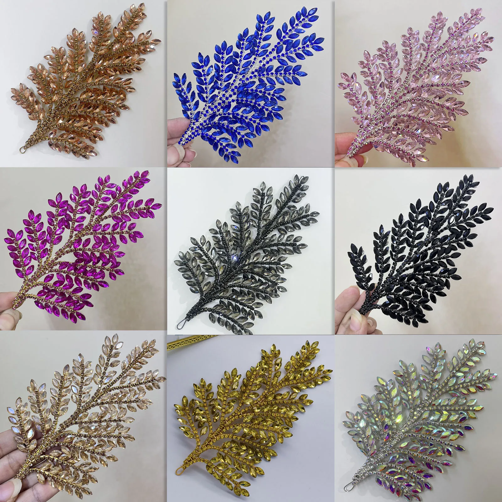DZ110 Silver Rhinestone Applique Pack Accessory for Wedding Decoration Handmade Crystal Rhinestone Headdress for Wedding Dress