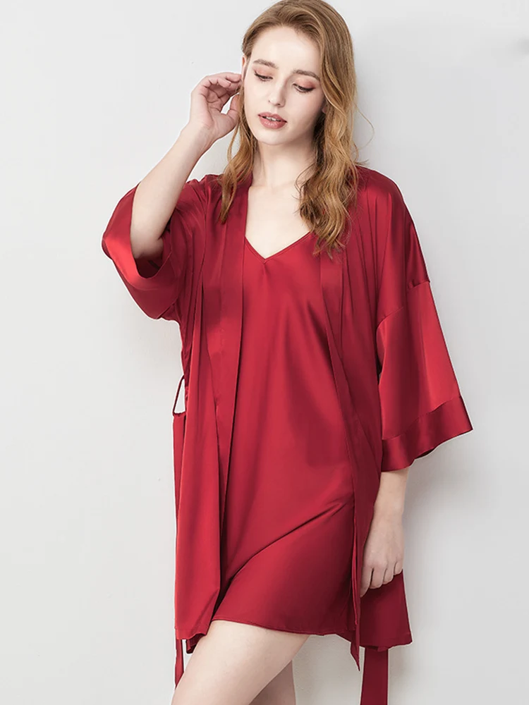 Nova camisola suspensa plus size, conjunto de duas peças de camisola de seda amoreira premium