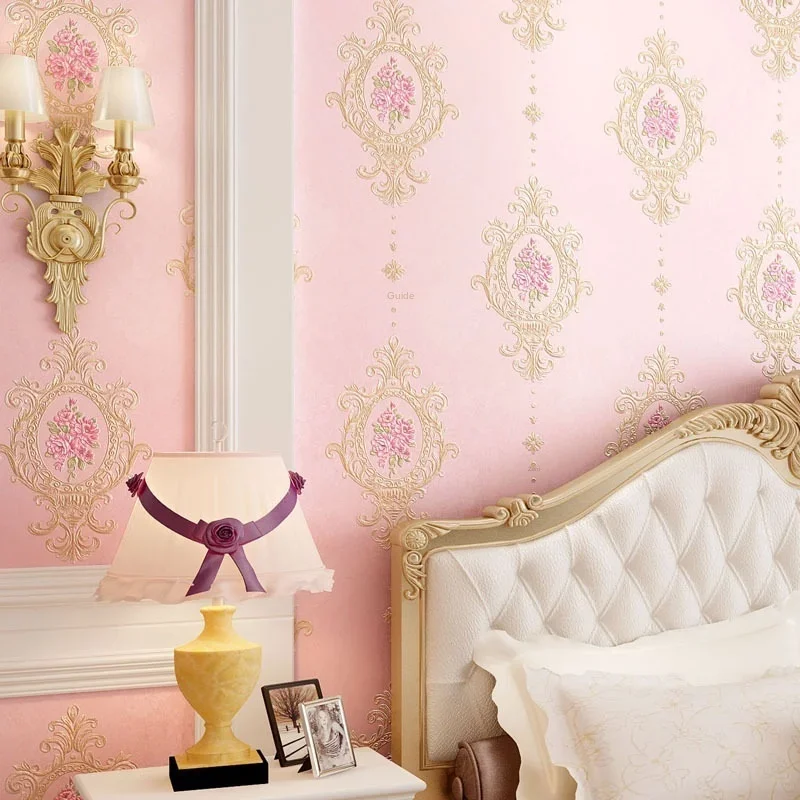 European pastoral non-woven wallpaper American mirror flower pink bedroom AB version living room TV background wall wallpaper