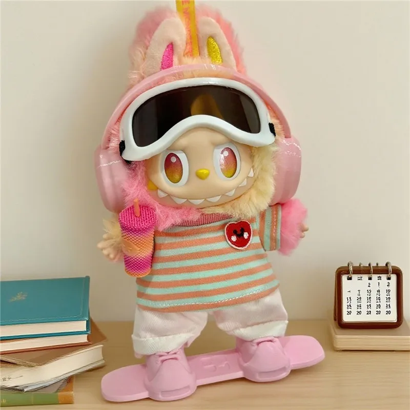 15 17 سنتيمتر ل Labubu دمية الرياضة في الهواء الطلق على الجليد خمر خندق الزي الملابس الليزر سترة واقية معطف سكيت مجلس الملابس