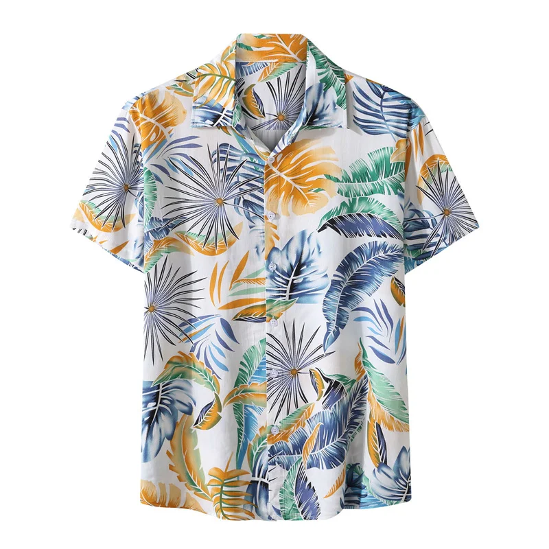 Fashion Summer Hawaiian Shirt For Men Tropical Plants Leaves 3d Print Short Sleeves Harajuku Casual Button Down Aloha Shirt