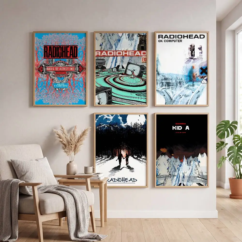 Vintage Rock Band R-Radiohead Vintage Poster Self-adhesive Art Waterproof Paper Sticker Coffee House Bar Room Wall Decor