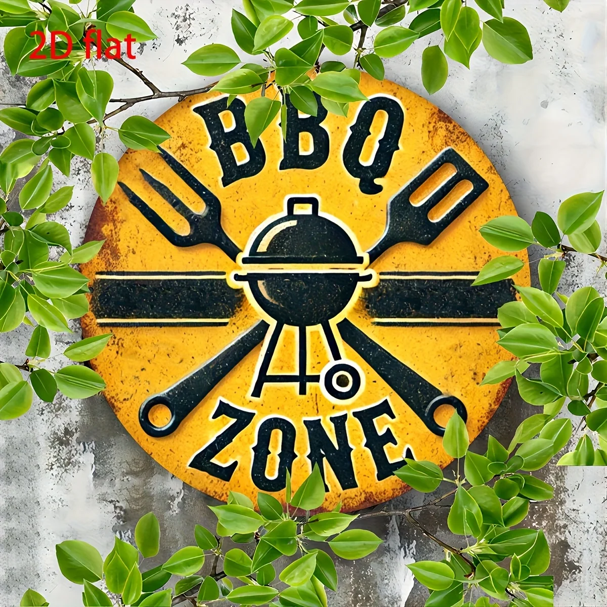2D Flat, 2D Flat 1pc, Vintage 8x8 Inch 'BBQ Zone' Metal Sign Aluminum Wall Art for Outdoor, Patio, Garage, Cafe, Bar, and Garden