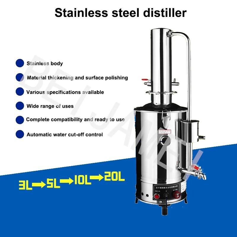 20L Distilled Water Machine Electric Water Distiller Pure Water Distillation Equipment Stainless Steel Automatic Control Prevent