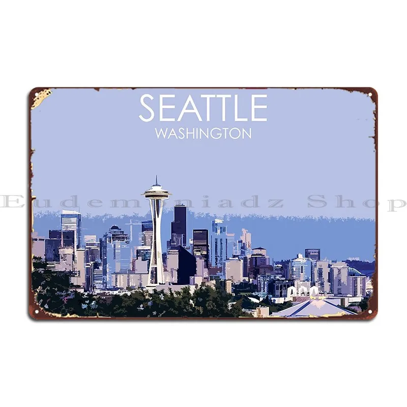 Seattle Washington Usa Travel Print Metal Sign Decoration Print Painting Cinema Mural Tin Sign Poster