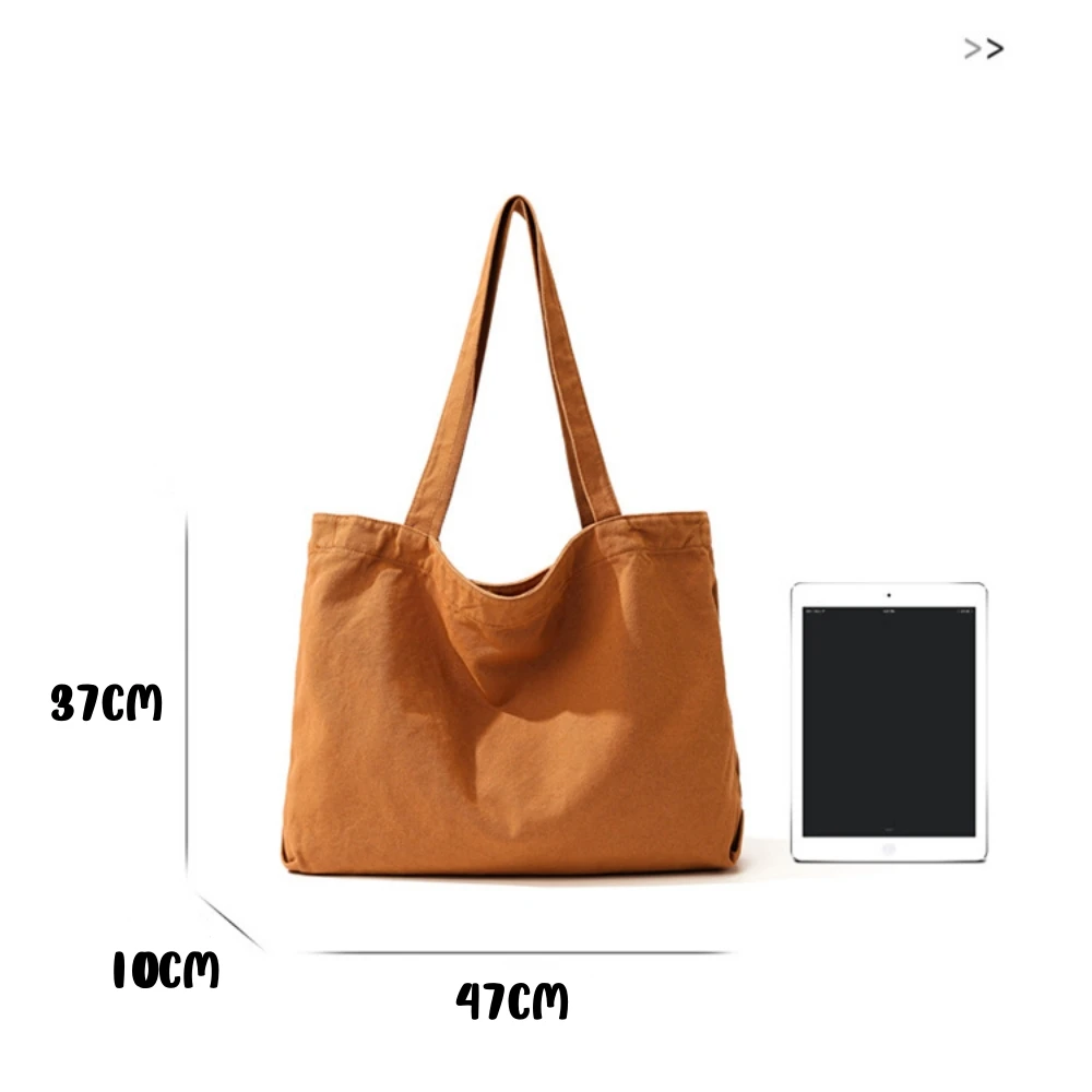Simple Unisex Canvas Shopping Bag Large Capacity Women's Handbag Solid Color Tote Bags Reusable Harajuku Commuter Shoulder Bag