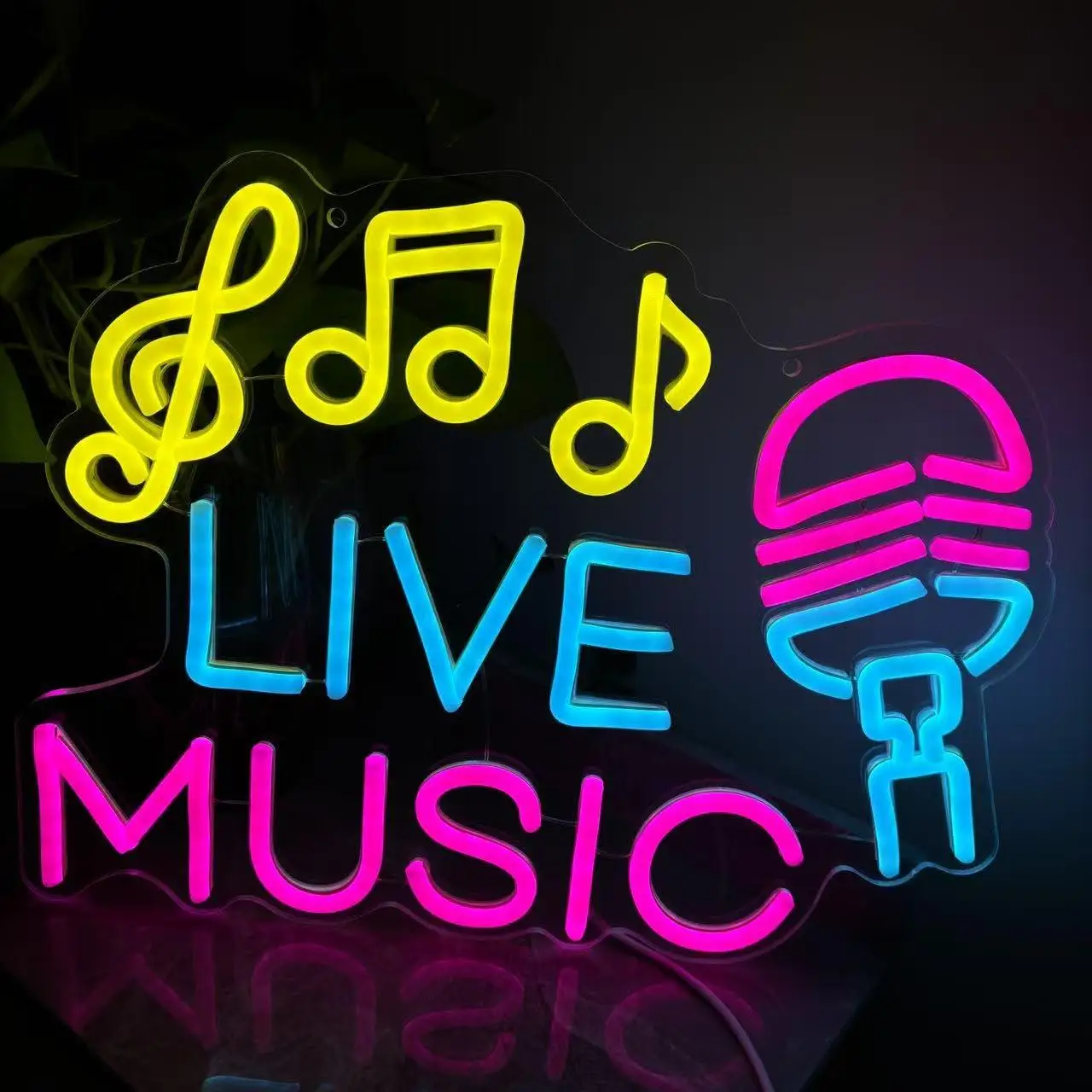 Live Music Neon Sign USB Dimmable LED Neon Lights For Karaoke Room Recording Studio Bar Venue Wall Backdrop Decoration Gifts