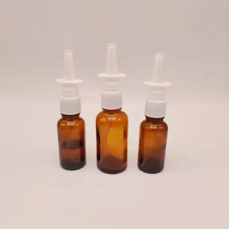 1pcs 5ml-100ml  Amber Nasal Spray Bottle Glass Nose Mist Sprayer Press Spray Head Empty Bottles Refillable Glass Atomizer