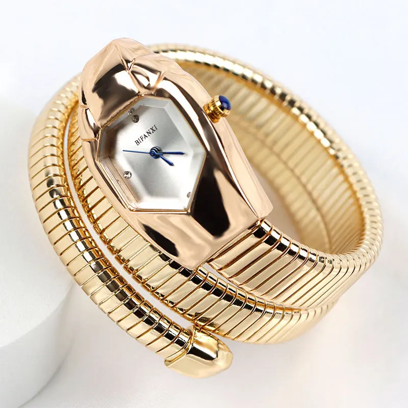 New Snake Shape Diamond Watch For Women Luxury Brand Design Dial Ladies Gold Iced Out Watch Analog Quartz Movt AAA Unique Watch