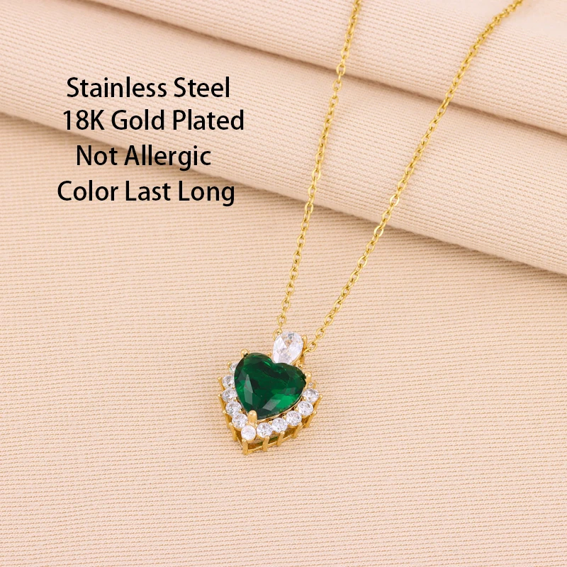 New Vintage Elegant Green Ocean Heart Pendant Necklaces For Women Trendy Female Choker Chains Jewelry Ladies Wedding Accessories