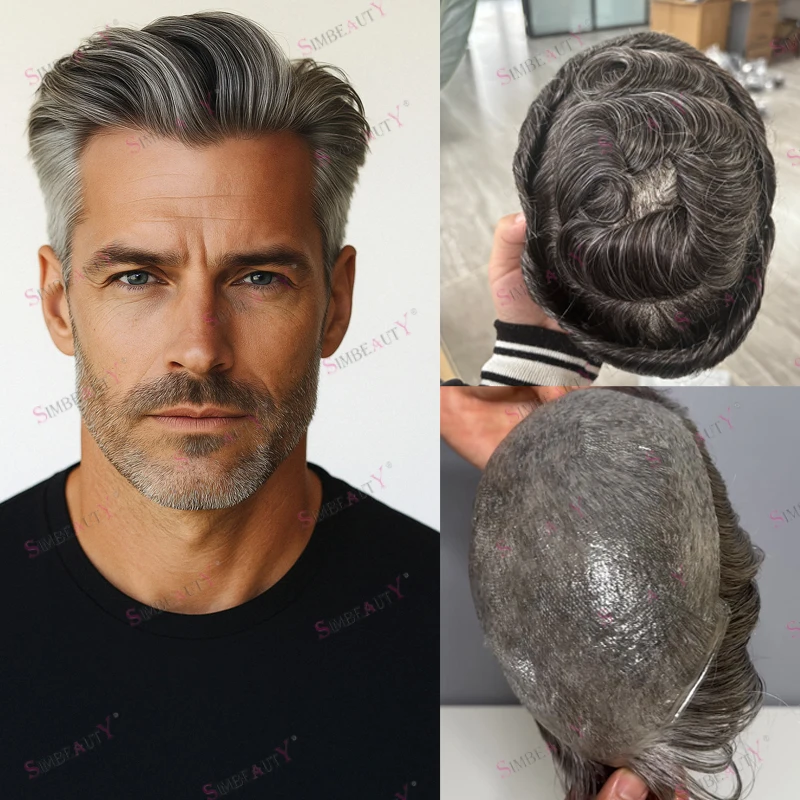 

Необнаружимый супертонкий 0,02 мм, натуральный, плотность 90 # 240 # 440 Коричневый с серым протезом из человеческих волос Натуральный парик для волос