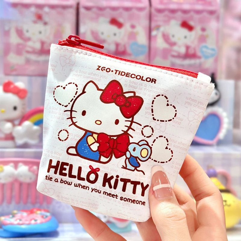 Hello Kitty Coin Purse Anime Sanrio Print Kawaii Earphone Bag Mini Student Card Holder Cartoon Key Storage Bag Girl Wallet Gifts