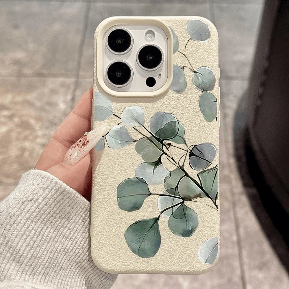Eukalyptusblatt-Handyhülle für iPhone 17 16 15 14 13 12 Pro Max 16 15 14 Plus 17 16 15 14 13 12 Pro 17Air Silikon-Matt-Hülle – Detail 2