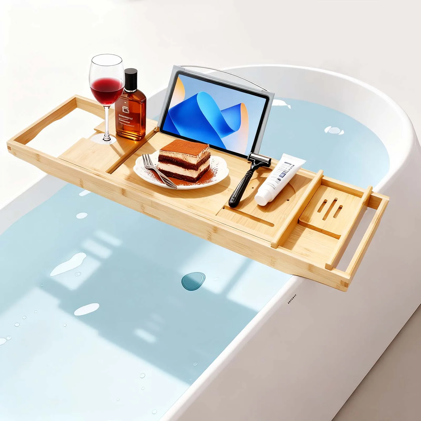 

Бамбуковый поднос для ванны, мост, расширяемый поднос для ванны, деревянная полка для ванны, наборы для ванной комнаты, аксессуары, полка для ванны над ванной