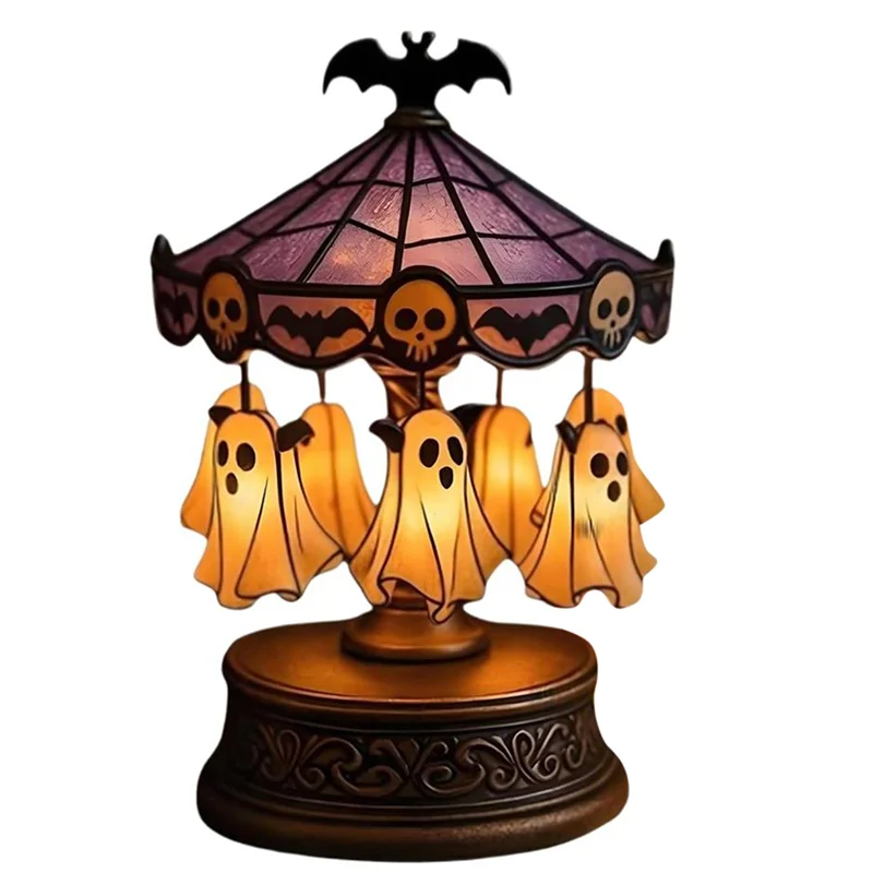 

ABHB-Halloween Spooky Light Up Ghost Carousel Halloween Decorations Floating Ghost Indoor Table For Kitchen Living Lamp