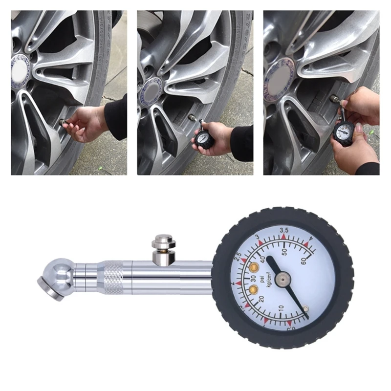 60psi/100psi Car Tyre Pressure Checker Tire Pressure Gauge Large Dial Air Pressure Gauge for Motorbike Car Trucks SUV