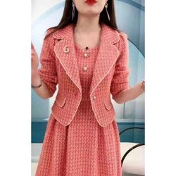 2023 Spring Autumn New Fashion Two-piece Women's Korean Loose Suit Collar Elegant Waist Slim Blazer Jacket+Dress Female Clothes