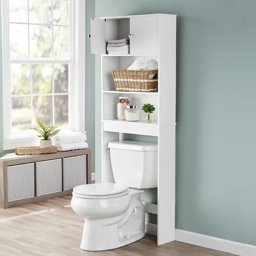 White 23 In. W Bathroom Space Saver Cabinet with 3 Fixed Shelves, Mainstays Over The Toilet Storage 2023