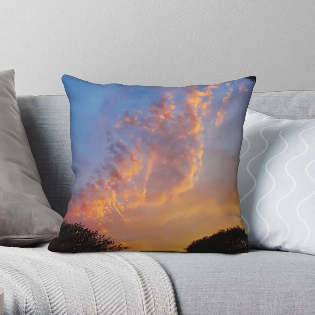 August Sunset Square Pillowcase Polyester Linen Velvet Pattern Zip Decor Room Cushion Cover