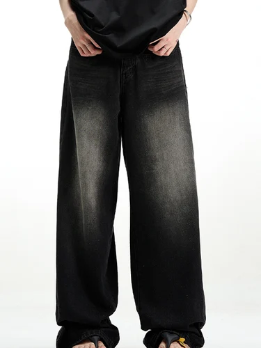 Pantalones vaqueros clásicos americanos de Hip Hop Rap para hombre, pantalones vaqueros populares juveniles de pierna ancha, pantalones sueltos Retro de pierna recta, pantalones vaqueros de gran tamaño