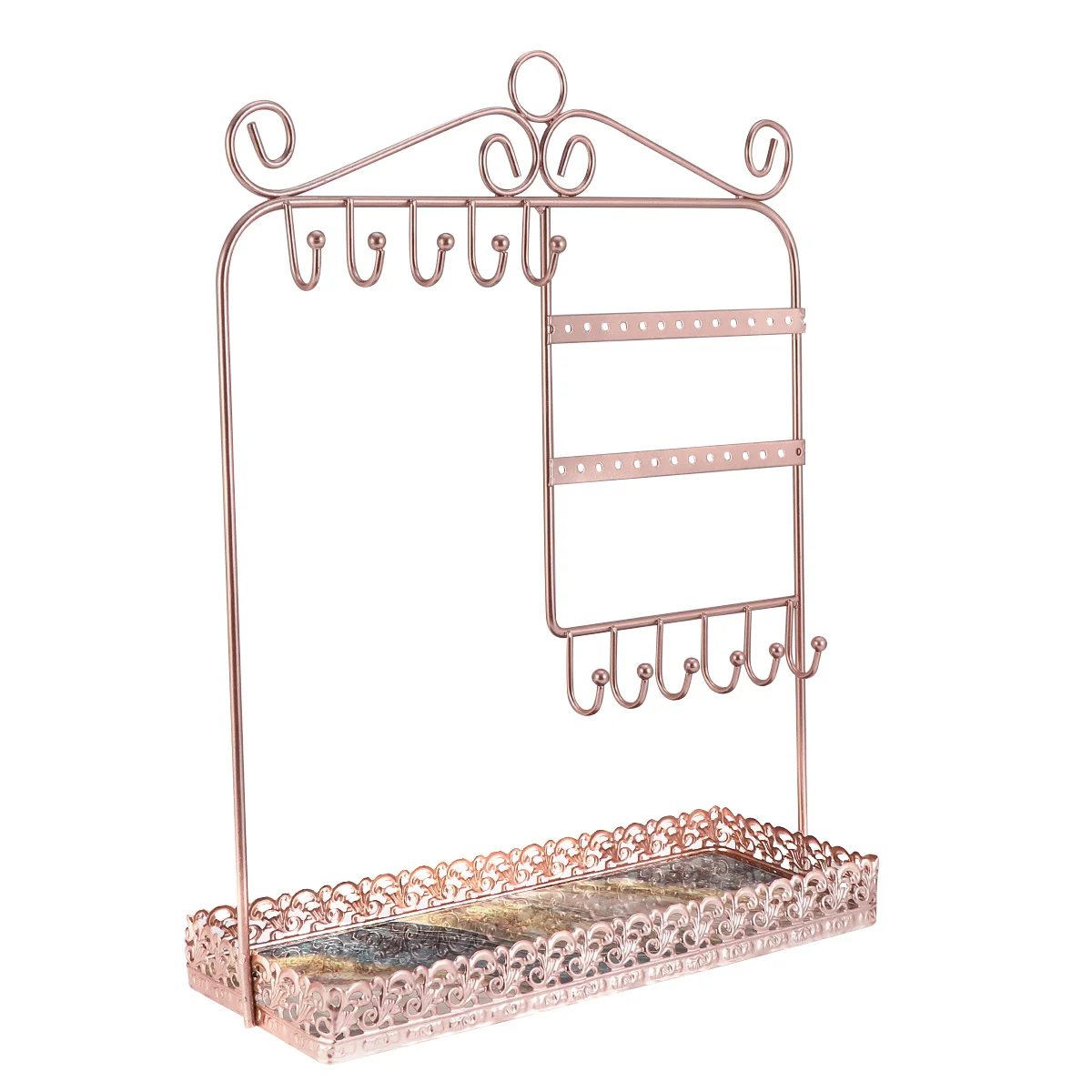 1Pcs Jewelry Display Stand Rose Gold Metal Earrings Holder Necklace Hook Organizer European Style Vertical Tray for Bedroom