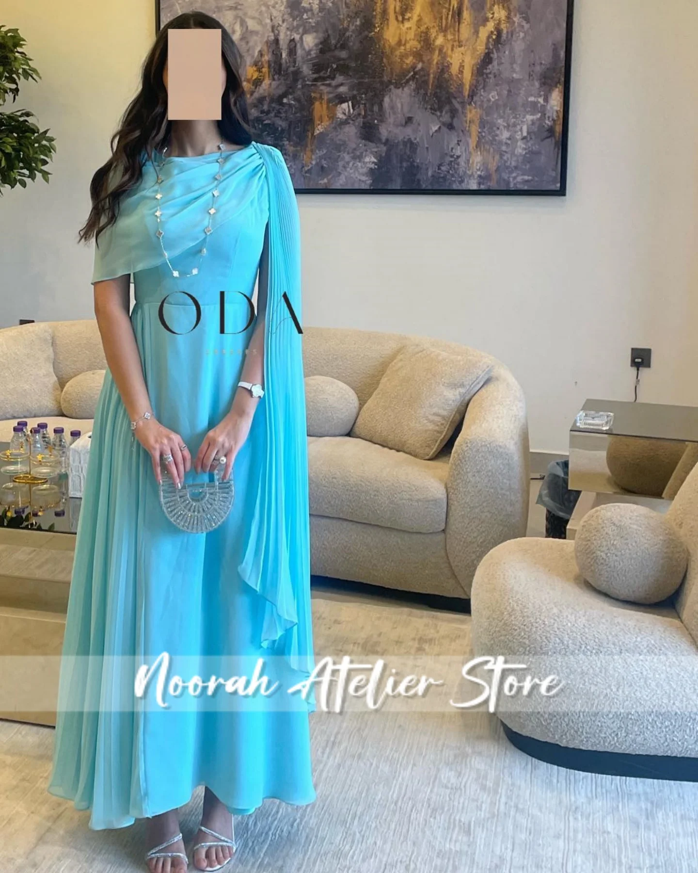 

Blue O N Long Sleeves luxurious women's Evening Dresses 2025 Dubai Modest Crepe Aline Long Party Gown Vestidos Customized