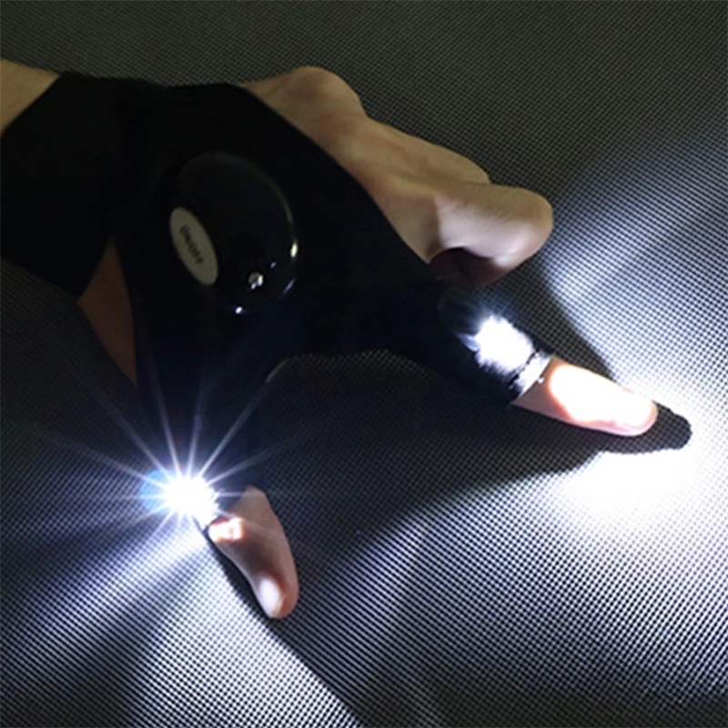 1 Pair Fingerless Glove LED Flashlight Waterproof Torch Night Light Hand Tools Lighting Waterproof Gloves For Repair Tools Kit