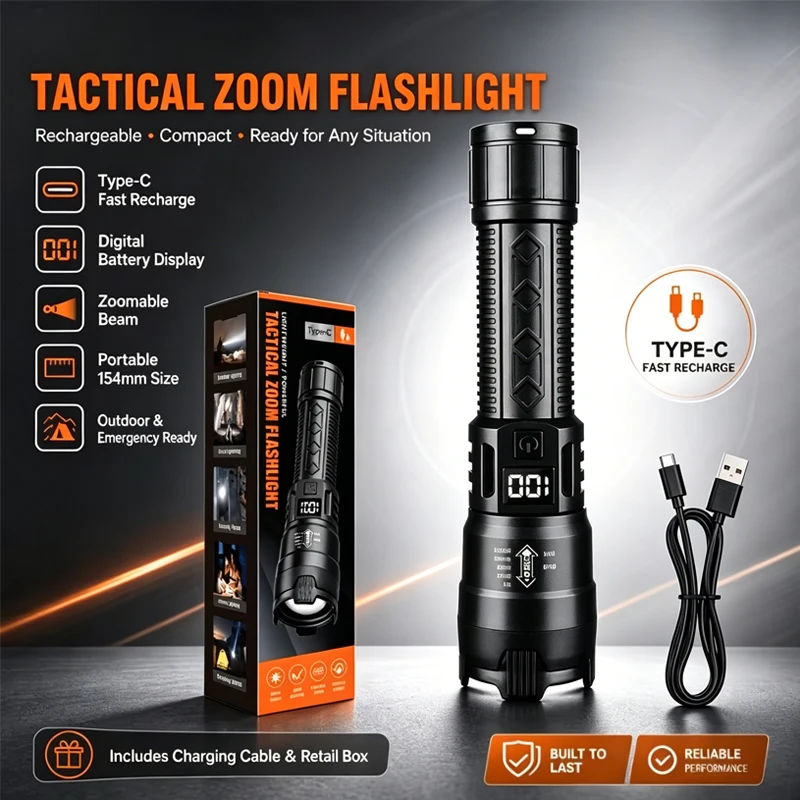 High Power Led Flashlights Very Strong Tactical TorchMultiple  Modes Rechargeable Camping Fishing Emergency Zoom Lantern