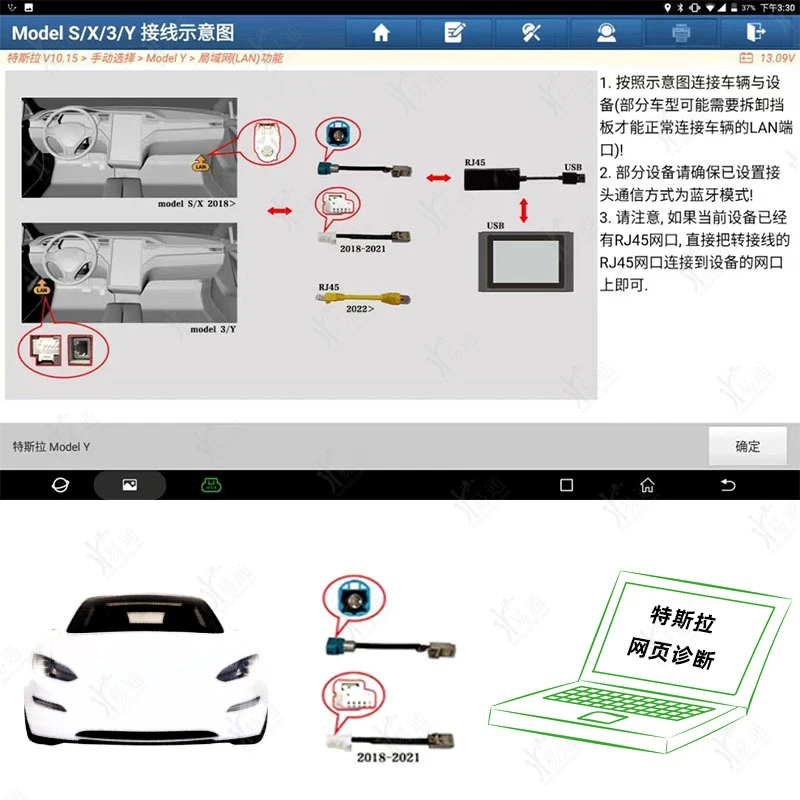 Suitable for tesla model 3 / Y and the model S/X Ethernet diagnostic line programming cable