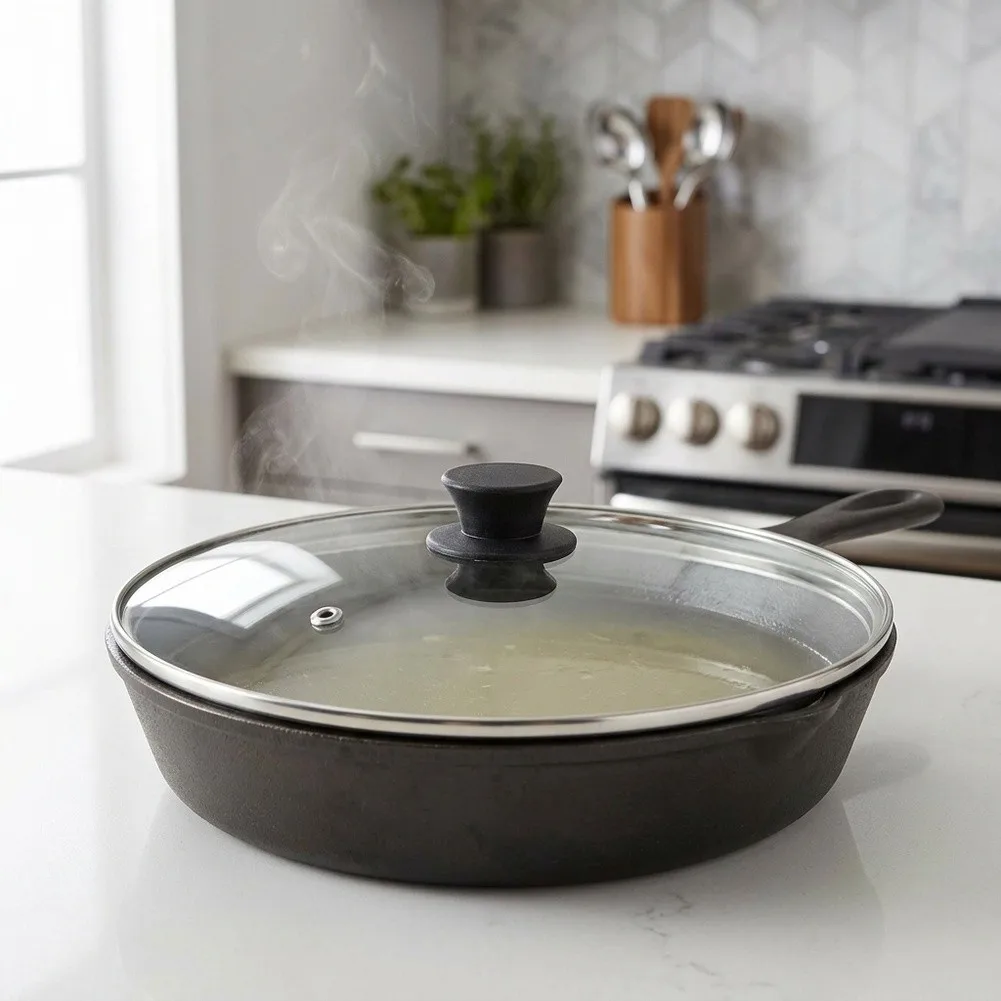 Stainless Steel Banded Glass Lid for 8 Inch Cookware Frying Pan Wok Skillet Withvented Steam Escape and Tempered Glass