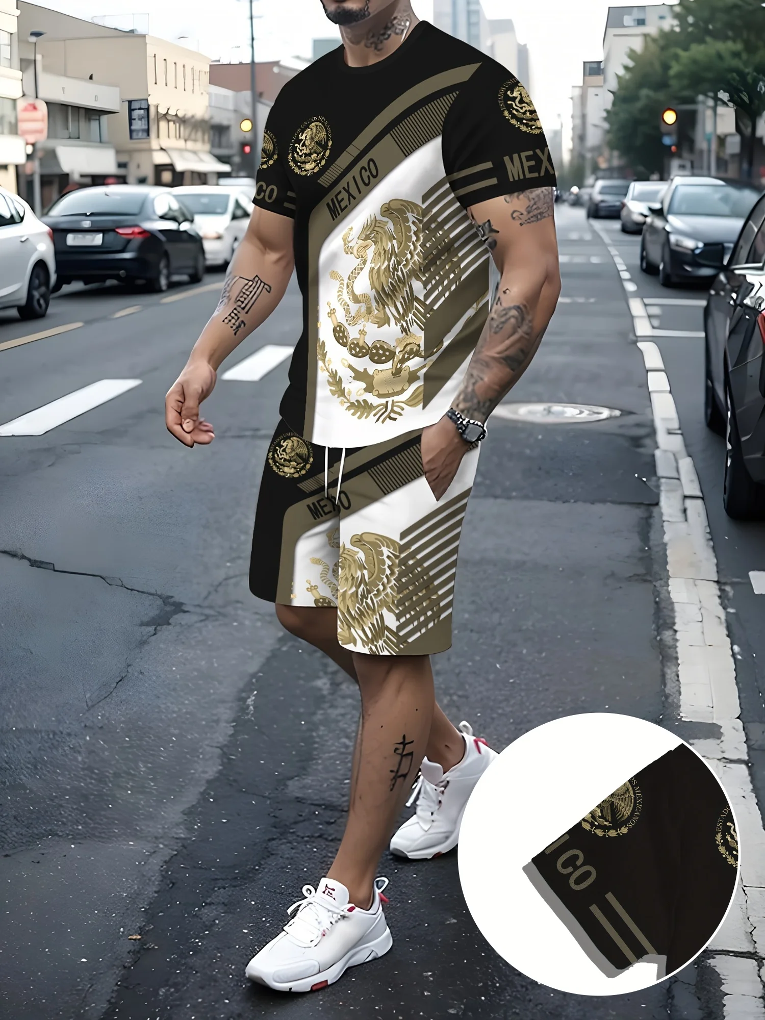 

Men's Novelty Printed T-Shirt & Shorts Set - Casual, Breathable Polyester, Machine Washable - Perfect for Summer