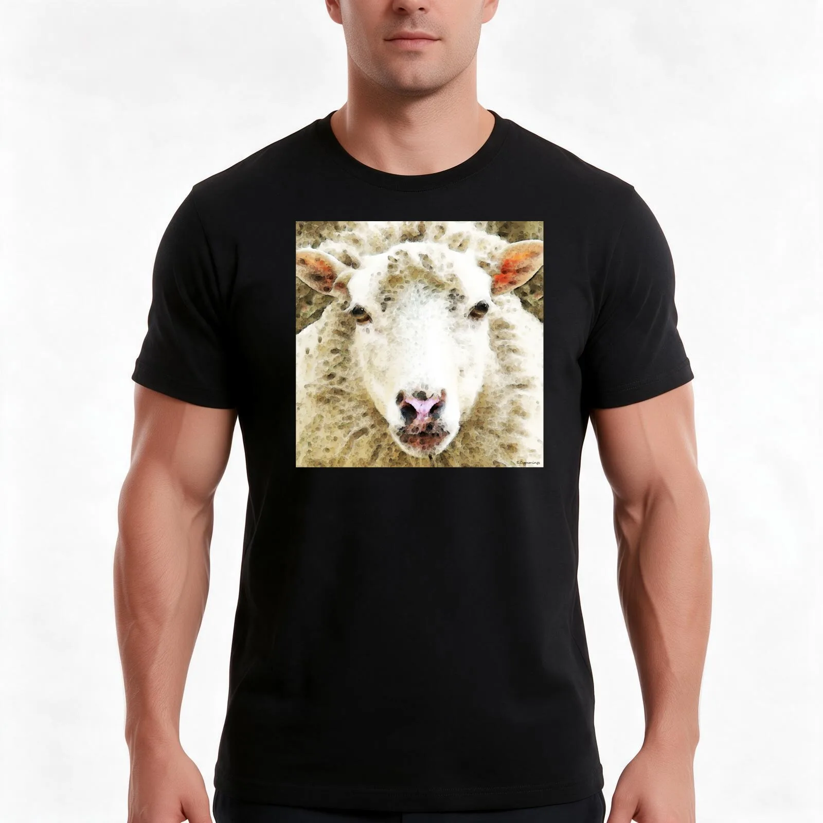 Sheep Art - White Sheep T-Shirt, Summer Casual Cotton Tee, Oversized Streetwear Tops, Vintage Graphic Print, Unisex Men Women