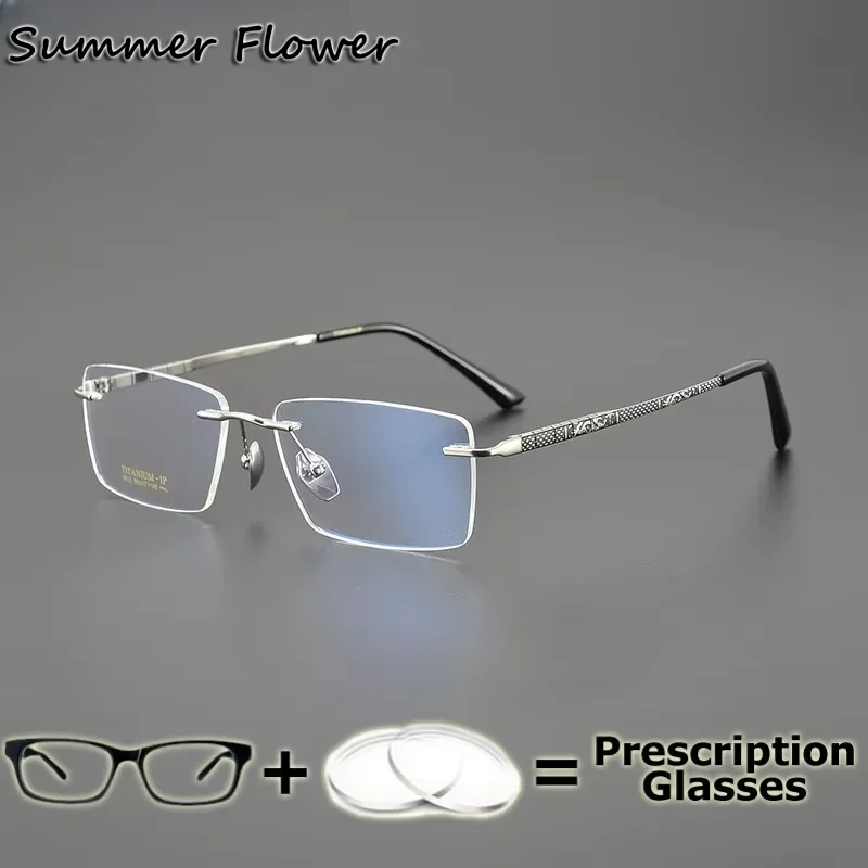Man Gafas Optical Prescription Glasses Rimless Myopia Farsighted Blue Ray Block Personalize Recipe Graduate Lens