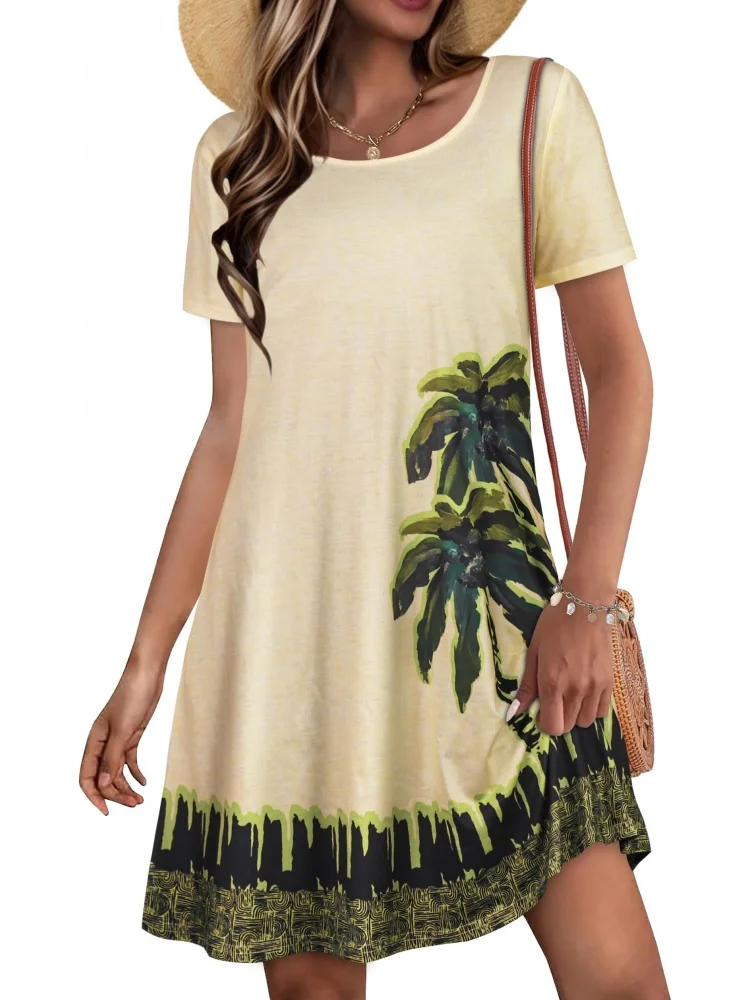 New Summer Collection Elegant Women's Tie-Dye Round-Neck Loose-Fit Short-Sleeve Dress A Stylish Dress for Outdoor Travel