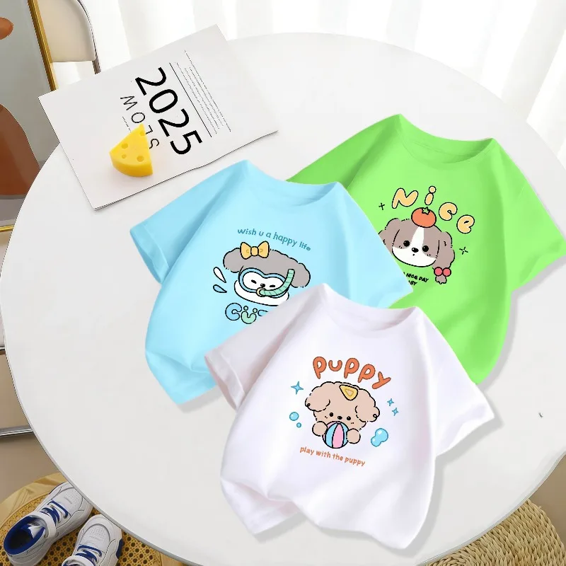 Cartoon Puppy Children's T-shirt New Personalized Parent-child Outfit Fashionable Casual Round Neck Daily Printed T-shirt