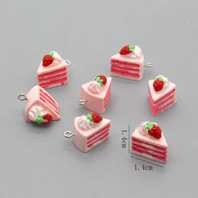 3D Simulation Strawberry Layer Cake Resin Pendant Charms 10Pcs/Pack Sweet Decor For DIY Earrings Bracelets Jewelry Making Gifts